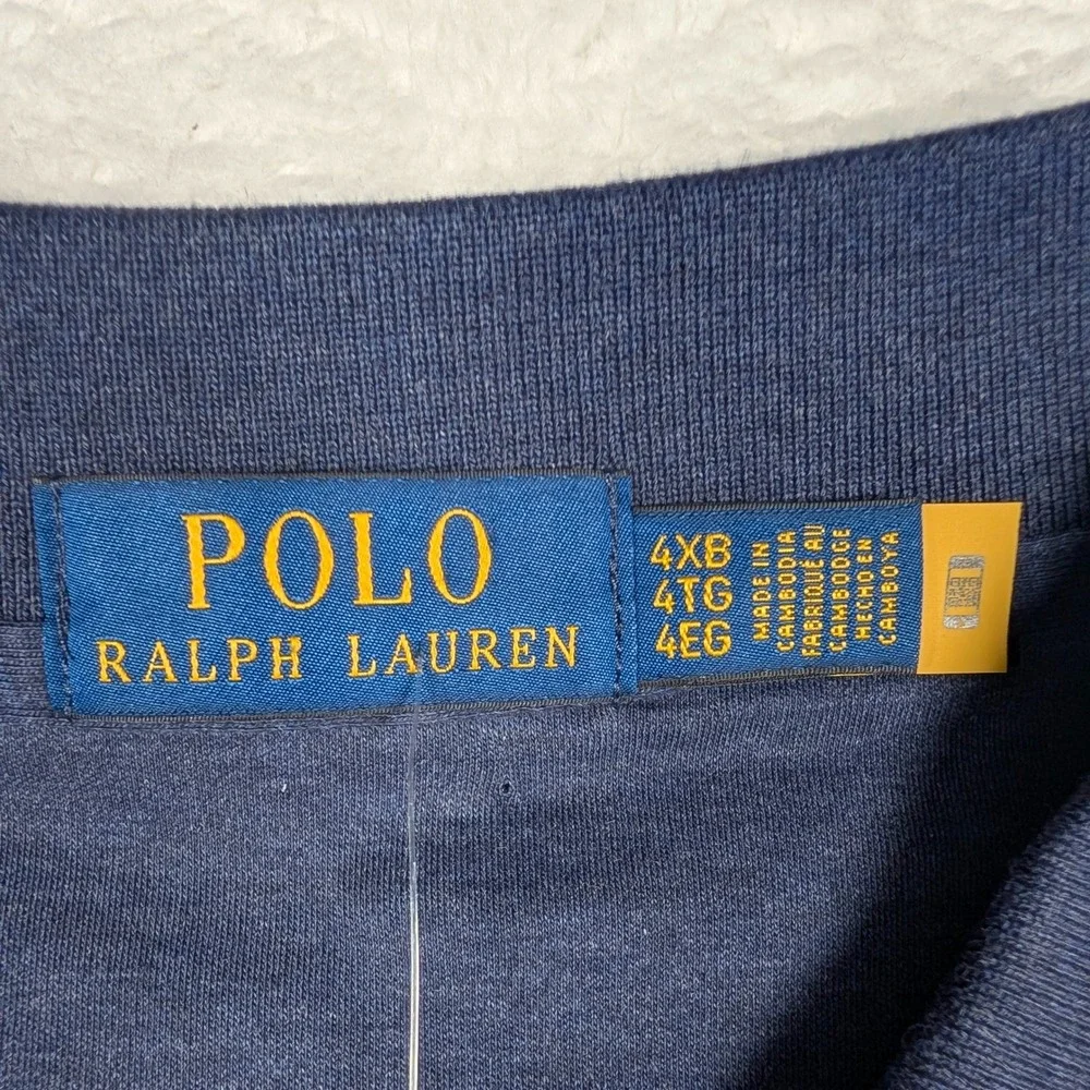 Polo Ralph Lauren Polo Shirt Mens 4XB Navy Long‎ Sleeve Tipped Collar Pony NEW